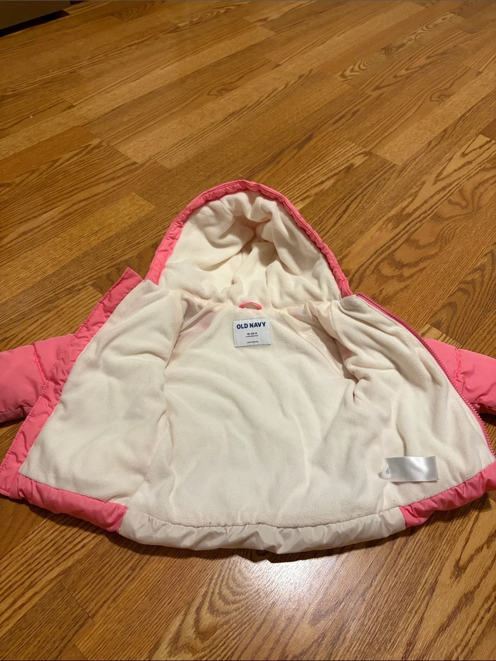 Old Navy Pink Puffer Jacket with Rainbow